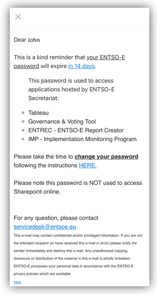 Password reset tool : Notifications – Members Support